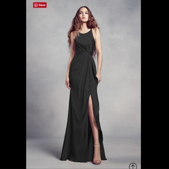 WHITE BY VERA WANG Charmeuse Chiffon Ruffle Dress Size 10 Strappy back in Black - Picture 2 of 13